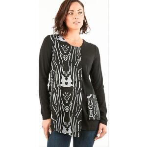 ALI MILES Black Artsy Abstract 3/4 Sleeve 3 Button Art To Wear Top SIZE XL